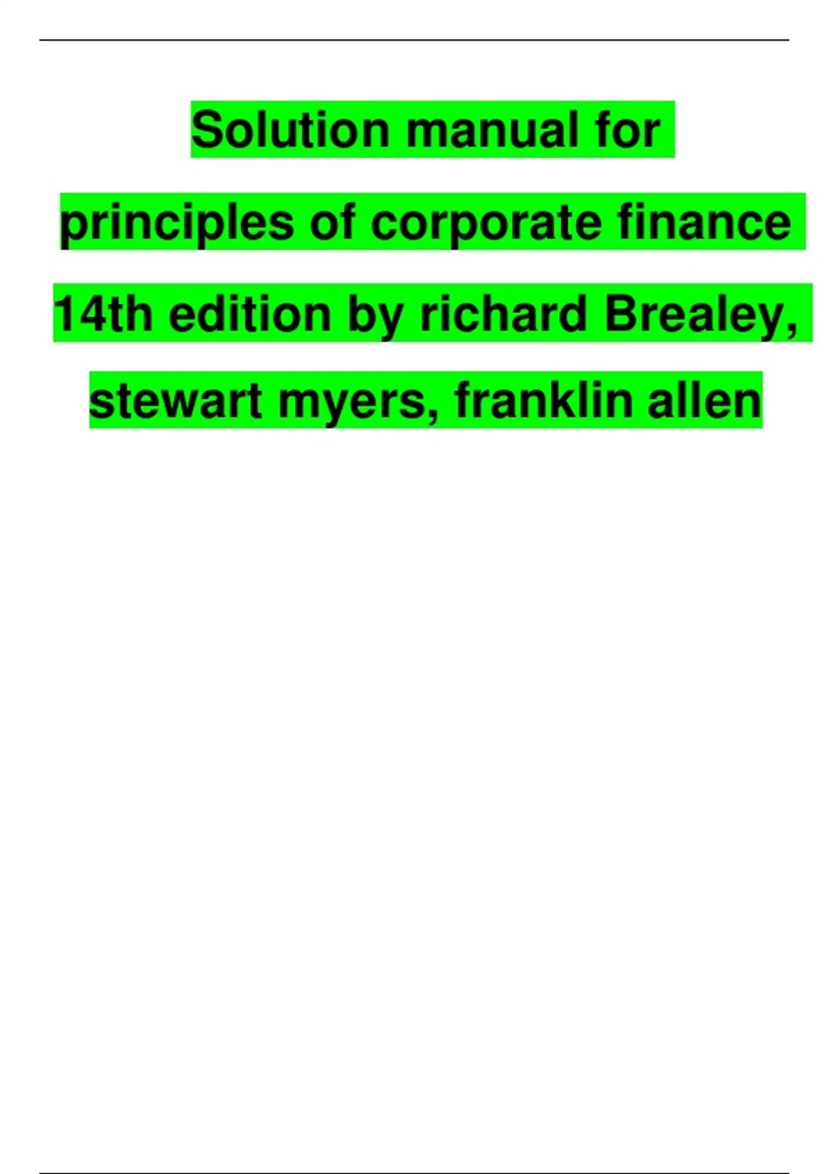Principles Of Corporate Finance 11th Edition Brealey