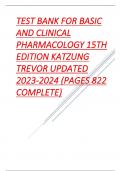  TEST BANK FOR BASIC AND CLINICAL PHARMACOLOGY 15TH EDITION KATZUNG TREVOR 2024 UPDATE (PAGES 822 COMPLETE) GRADED A+