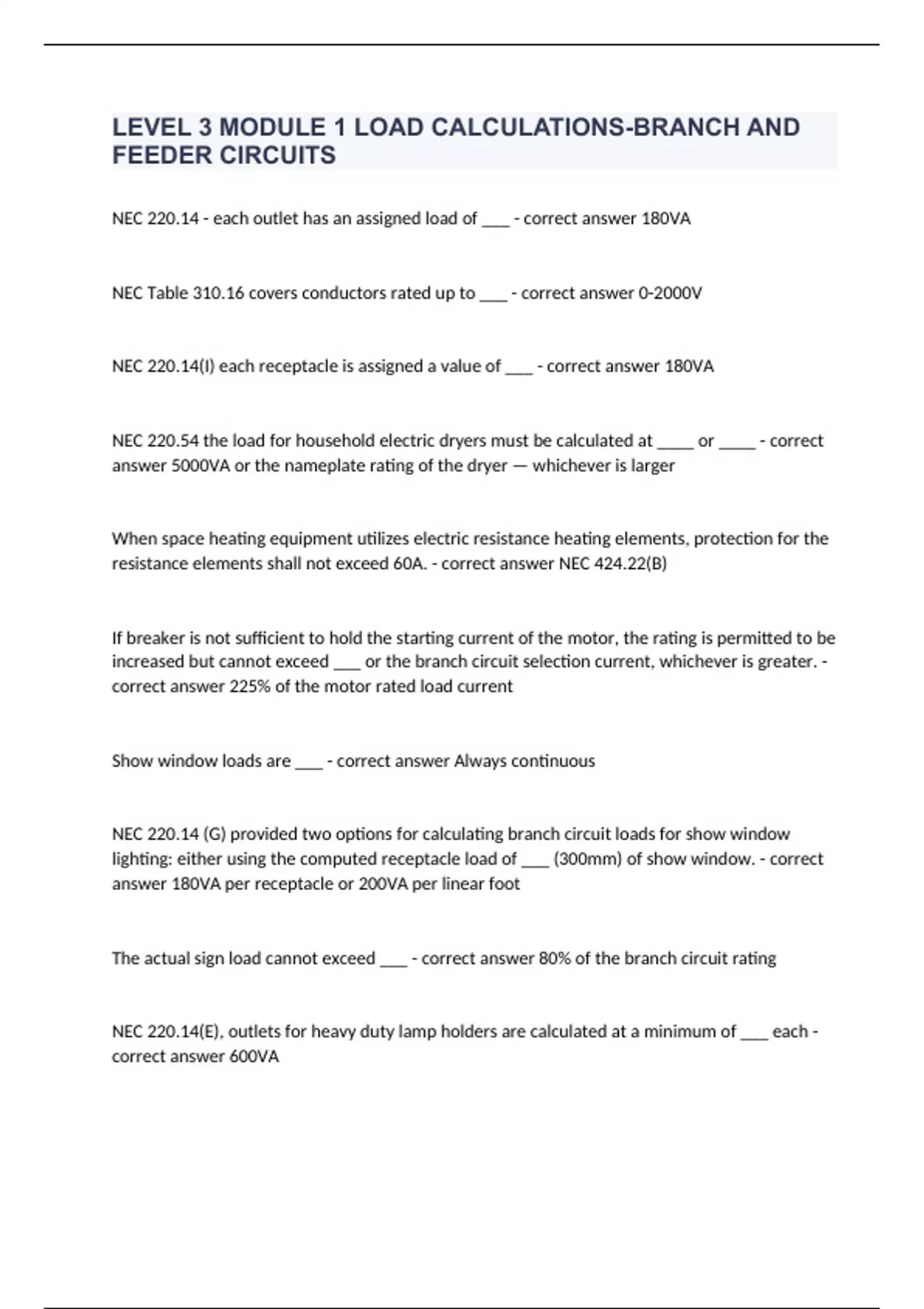 LEVEL 3 MODULE 1 LOAD CALCULATIONSBRANCH AND FEEDER CIRCUITS