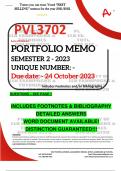 PVL3702 PORTFOLIO MEMO - OCT./NOV. 2023 - SEMESTER 2 - UNISA - DUE 24 OCTOBER 2023 - DETAILED ANSWERS WITH FOOTNOTES & BIBLIOGRAPHY- DISTINCTION GUARANTEED! 