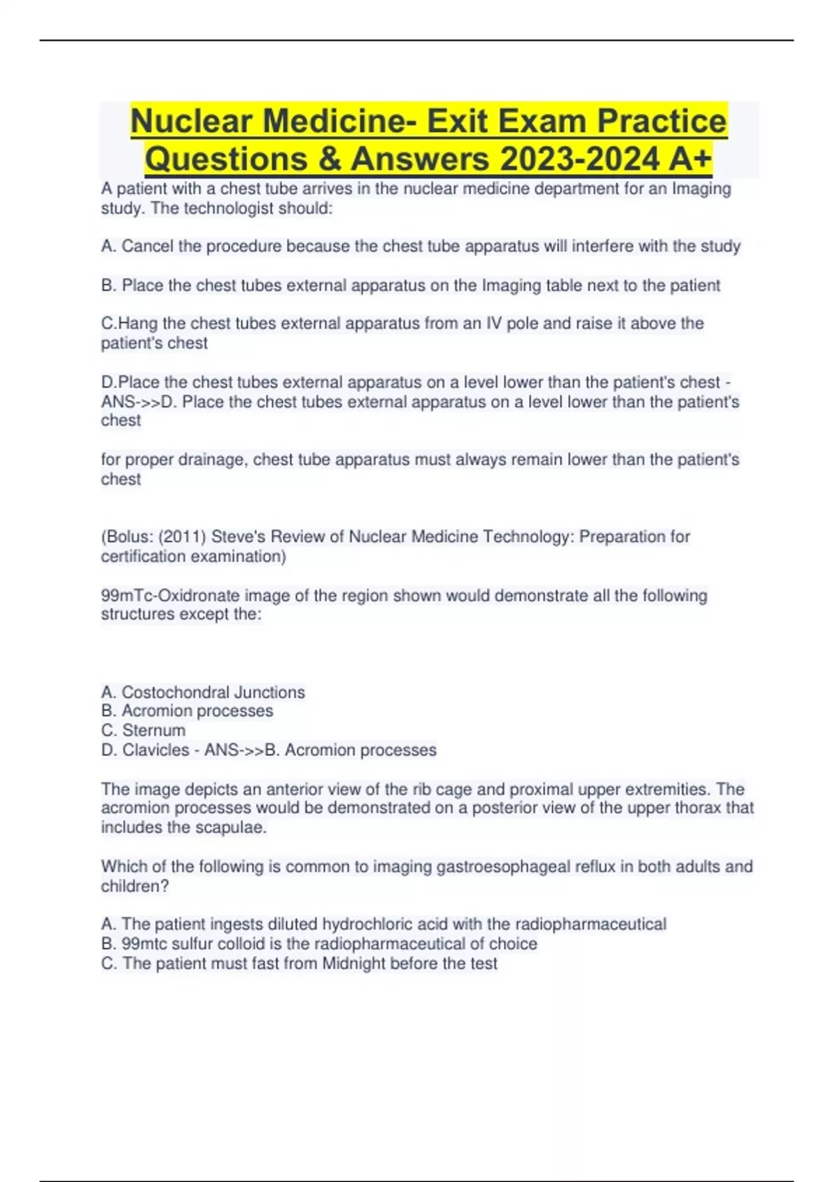 Nuclear Medicine- Exit Exam Practice Questions & Answers A+ - Nuclear ...
