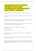LEARN2SERVE FOOD HANDLER TRAINING COURSE (ANSI ACCREDITED) |45 QUESTIONS WITH 100% CORRECT ANSWERS