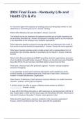 2024 Final Exam - Kentucky Life and Health Q&rsquo;s & A&rsquo;s