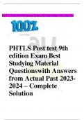 PHTLS Post test 9th edition Exam Best  Studying Material  Questions with Answers from Actual Past 2023- 2024 – Complete  Solution