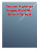 Test  bank for Abnormal Psychology Changing World 9th Edition