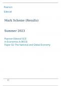 Pearson Edexcel GCE In Economics A (9EC0) Paper 02 The National and Global Economy marking scheme June 2023