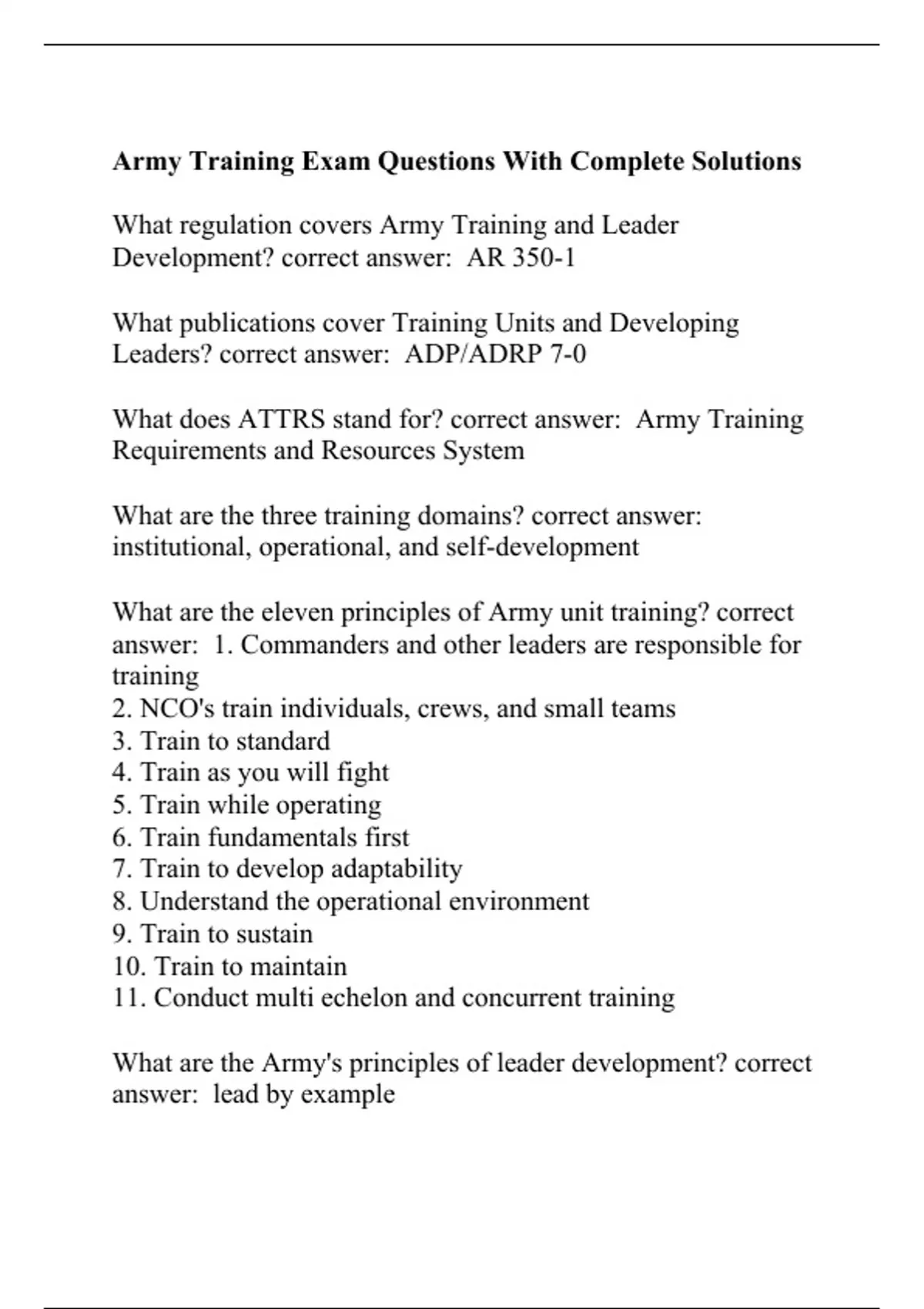 Army Training Exam Questions With Complete Solutions - Army Training ...
