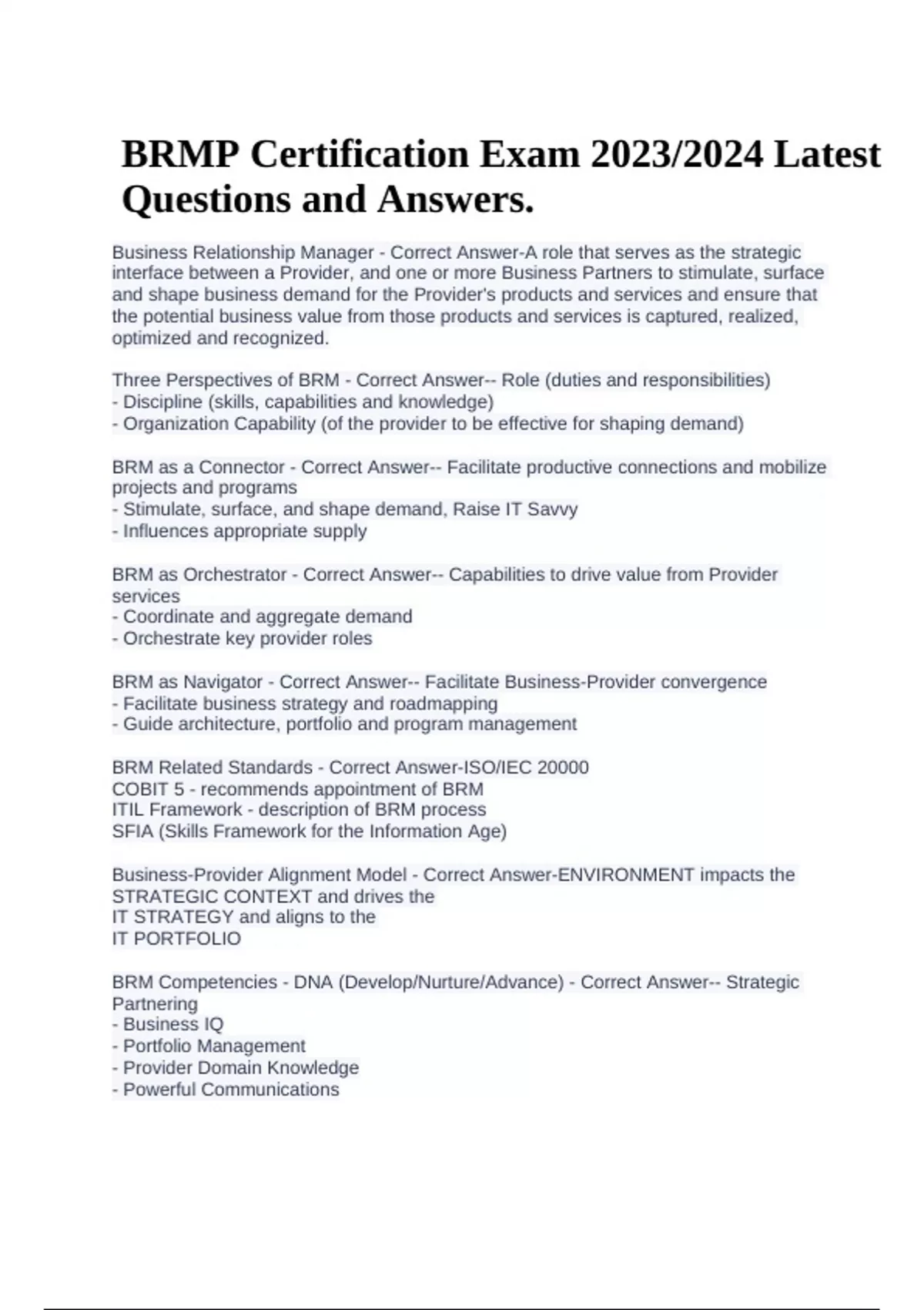 BRMP Certification Exam 2023/2024 Latest Questions and Answers BRMP BRMP Certification Exam 2023/2024 Latest Questions and Answers BRMP