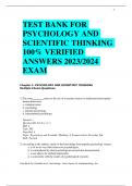 TEST BANK FOR PSYCHOLOGY AND SCIENTIFIC THINKING 100% VERIFIED ANSWERS 2023/2024 EXAM