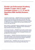 Florida Law Enforcement Academy,  Chapter 2 Legal, Unit 2, Legal  Concepts (Lesson 1, 2, 3, 4, and 5)  Questions With Verified Answers  100%