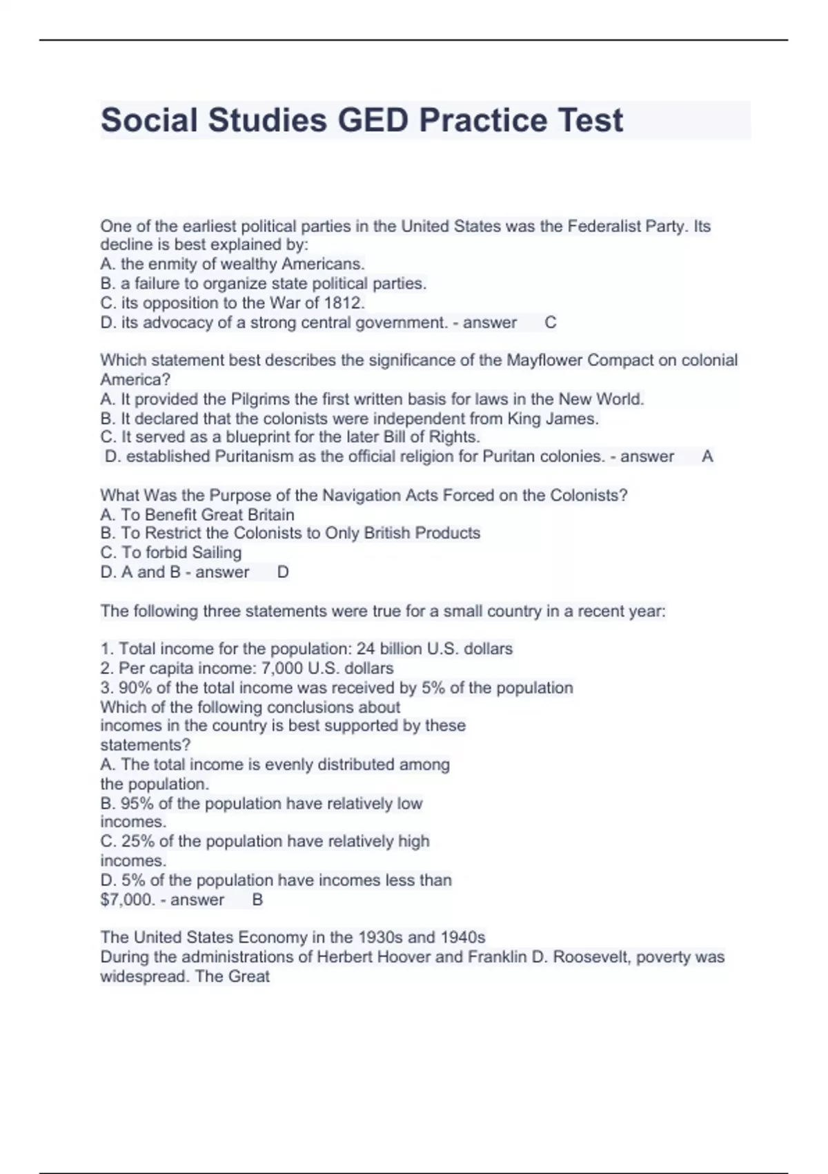Social Studies GED Practice Test Questions with Accurate Answers 2023