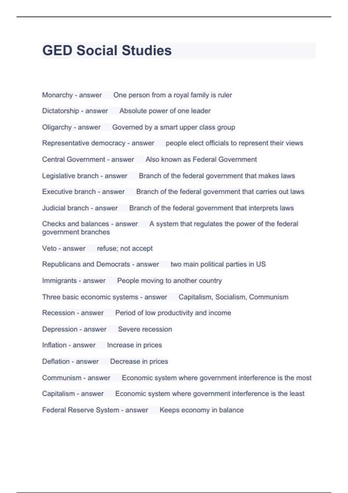 GED Social Studies Questions and Answers 100 correct 2023 GED General Educational