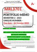 MRL3701 PORTFOLIO MEMO - OCT./NOV. 2023 - SEMESTER 2 - UNISA  - DUE 26 OCTOBER 2023 - DETAILED ANSWERS WITH FOOTNOTES & BIBLIOGRAPHY- DISTINCTION GUARANTEED! 