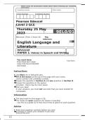 Pearson Edexcel Level 3 GCE English Language and Literature Advanced PAPER 1 Voices in Speech and Writing June 2023
