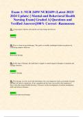 Exam 1: NUR 2459/ NUR2459 (Latest 2023/ 2024 Update) | Mental and Behavioral Health Nursing Exam| Graded A| Questions and Verified Answers|100% Correct -Rasmussen