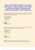 Exam 2: NUR 2459/ NUR2459 (Latest 2023/ 2024 Update) | Mental and Behavioral Health Nursing Exam| Graded A| Questions and Verified Answers|100% Correct -Rasmussen