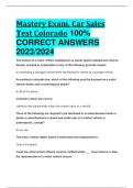 Mastery Exam&comma; Car Sales Test Colorado 100&percnt;  CORRECT ANSWERS  2023&sol;2024
