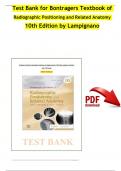 TEST BANK For Bontrager's Textbook of Radiographic Positioning and Related Anatomy, 10th Edition by John Lampignano, Chapter 1 - 20 |Complete Newest Version