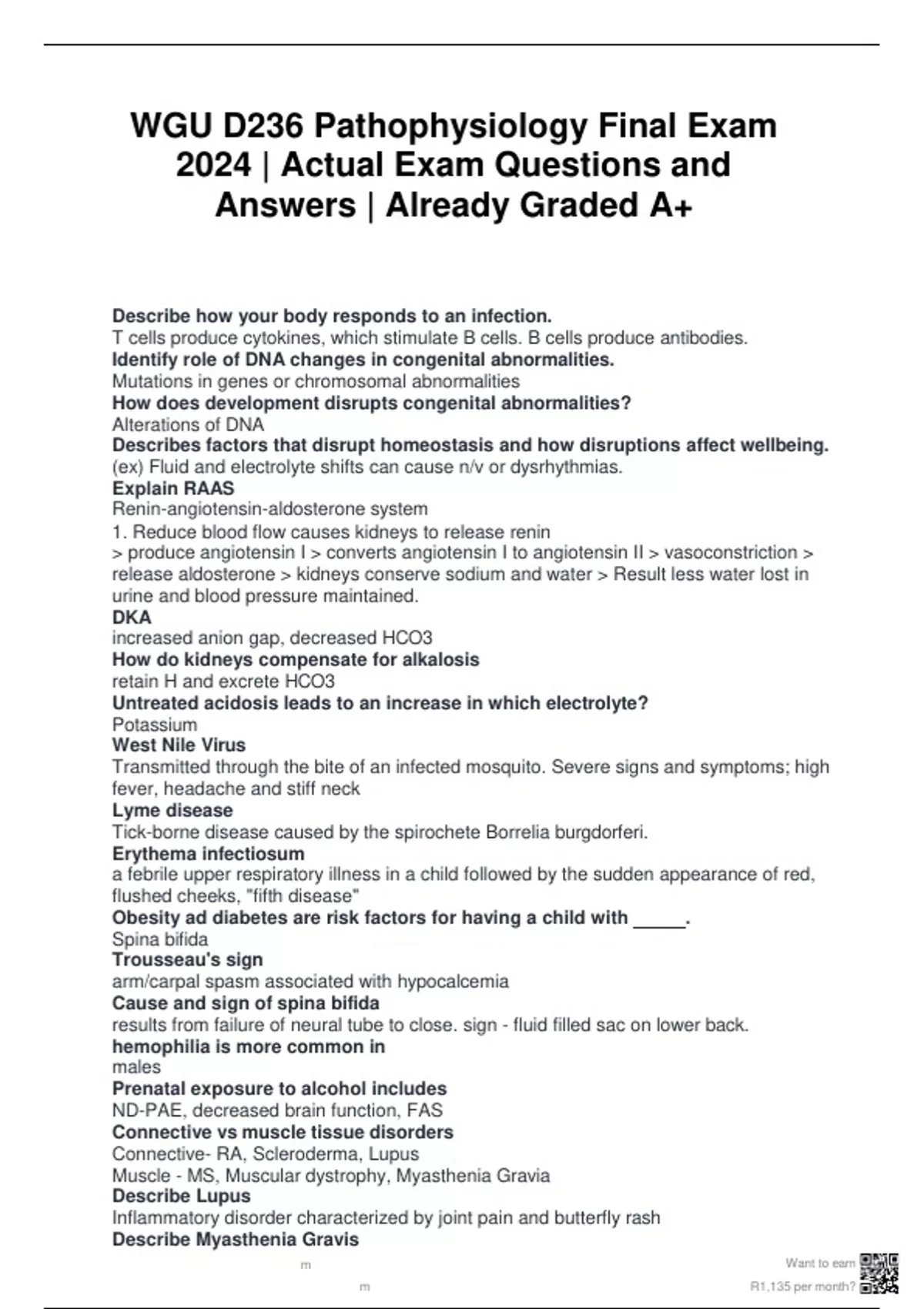 WGU D236 Pathophysiology Final Exam 2024 | Actual Exam Questions and ...