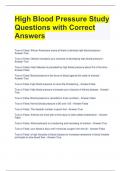 High Blood Pressure Study Questions with Correct Answers 
