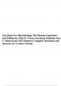 Test Bank For Microbiology The Human Experience 2nd Edition by John W. Foster Zarrintaj Aliabadi Joan L. Sloncsewski |All Chapters| Complete Questions and Answers (A+) Latest Version.