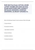 NUR 300 Final Exam ACTUAL EXAM LATEST EXAMS 2023-2024 ACTUAL  EXAM QUESTIONS AND CORRECT  DETAILED ANSWERS (VERIFIED  ANSWERS) |ALREADY GRADED A+