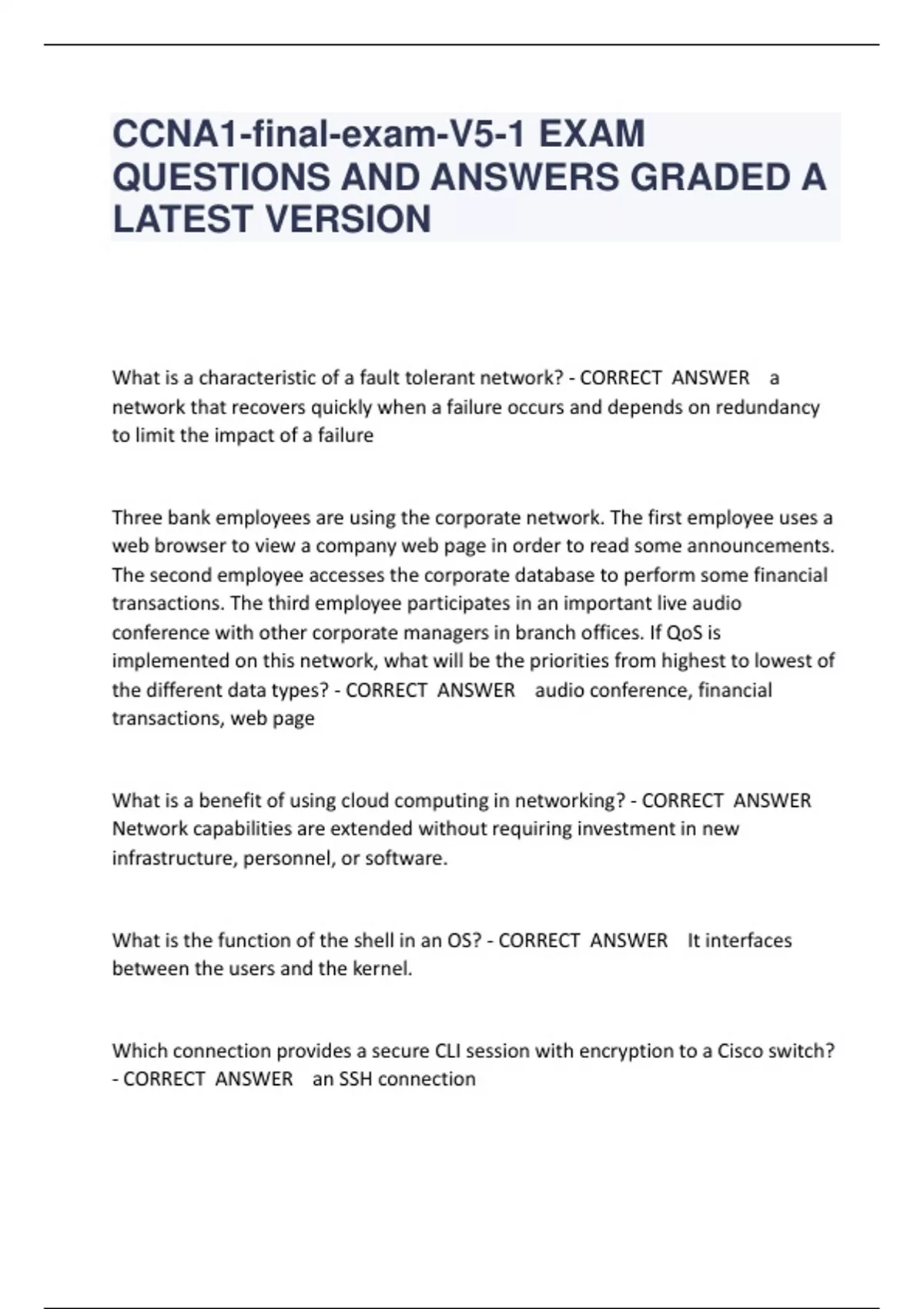 CCNA1-final-exam-V5-1 EXAM QUESTIONS AND ANSWERS GRADED A LATEST ...