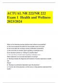 ACTUAL NR 222/NR 222 Exam 1  Health and Wellness 2023/2024