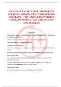 &lpar;300&plus; QUESTIONS AND ANSWERS&rpar; CNA FINAL EXAM LATEST &lpar;3 DIFFERENT VERSIONS&rpar; 2022-2024 &sol;CERTIFIED NURSING ASSISTANT &sol;&lpar;A&plus; GUARANTEE&rpar;