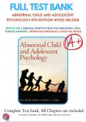 Test Bank Abnormal Child and Adolescent Psychology 8th Edition Wicks Nelson 9780205036066 Complete Guide A+