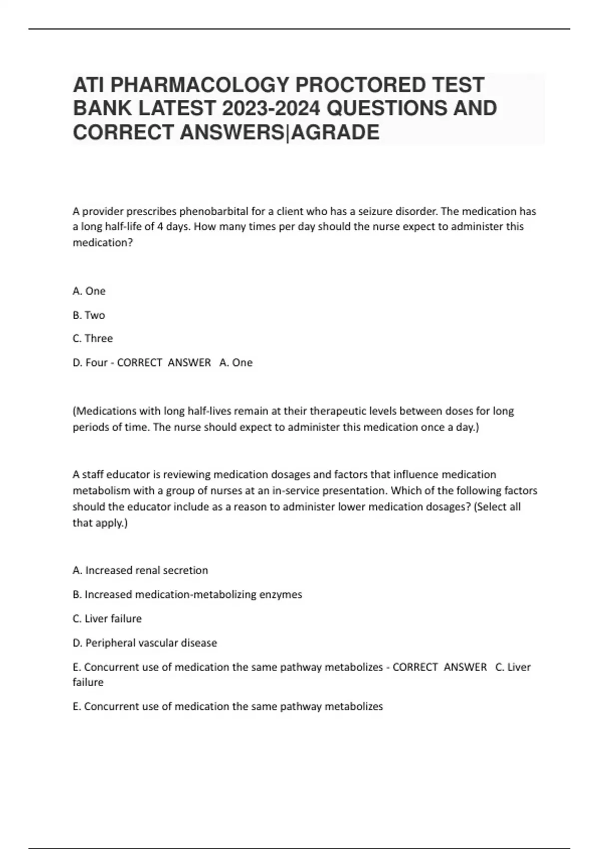 ATI PHARMACOLOGY PROCTORED TEST BANK LATEST QUESTIONS AND CORRECT ...
