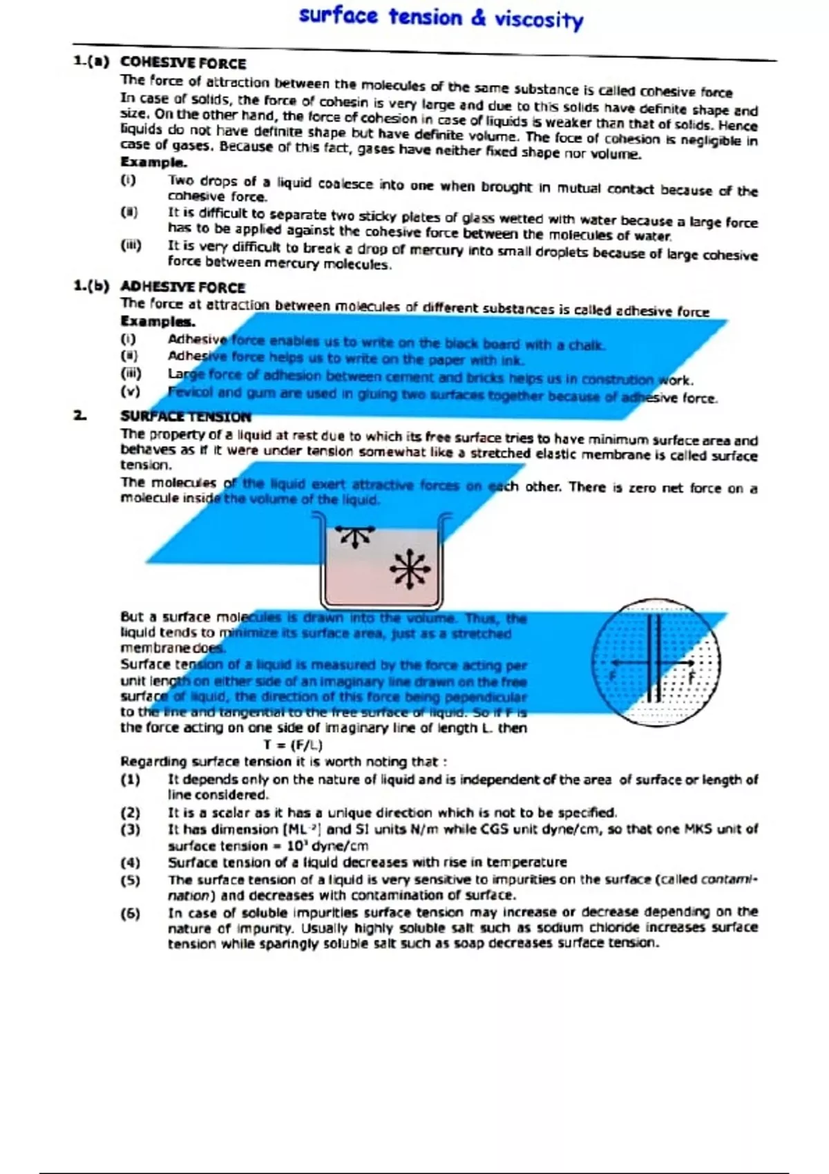 Surface tension and viscosity - JEE - Stuvia US