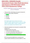 NUR 2092 &sol; NUR2092 Health Assessment Exam 2 Quiz Bank Questions and Answers with Rationales Latest 2023&sol;2024 Rasmussen College 