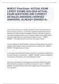 NUR317 Final Exam ACTUAL EXAM LATEST EXAMS 2023-2024 ACTUAL  EXAM QUESTIONS AND CORRECT  DETAILED ANSWERS (VERIFIED  ANSWERS) |ALREADY GRADED A+