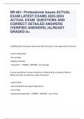 NR 661- Professional Issues ACTUAL  EXAM LATEST EXAMS 2023-2024  ACTUAL EXAM QUESTIONS AND  CORRECT DETAILED ANSWERS  (VERIFIED ANSWERS) |ALREADY  GRADED A+