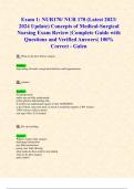 Exam 1: NUR170/ NUR 170 (Latest 2023/ 2024 Update) Concepts of Medical-Surgical Nursing Exam Review |Complete Guide with Questions and Verified Answers| 100% Correct - Galen