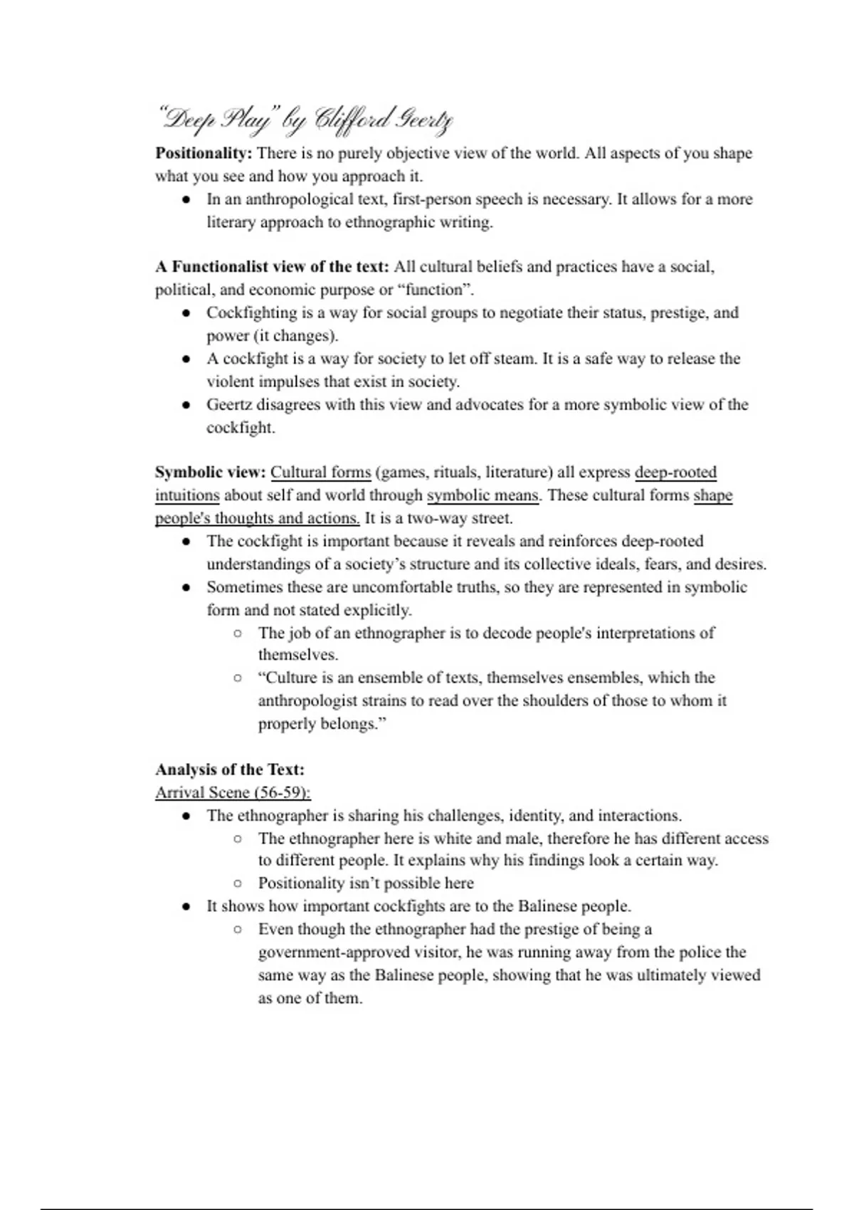 Analysis of "Deep Play", "The Goddess and the Computer", "The