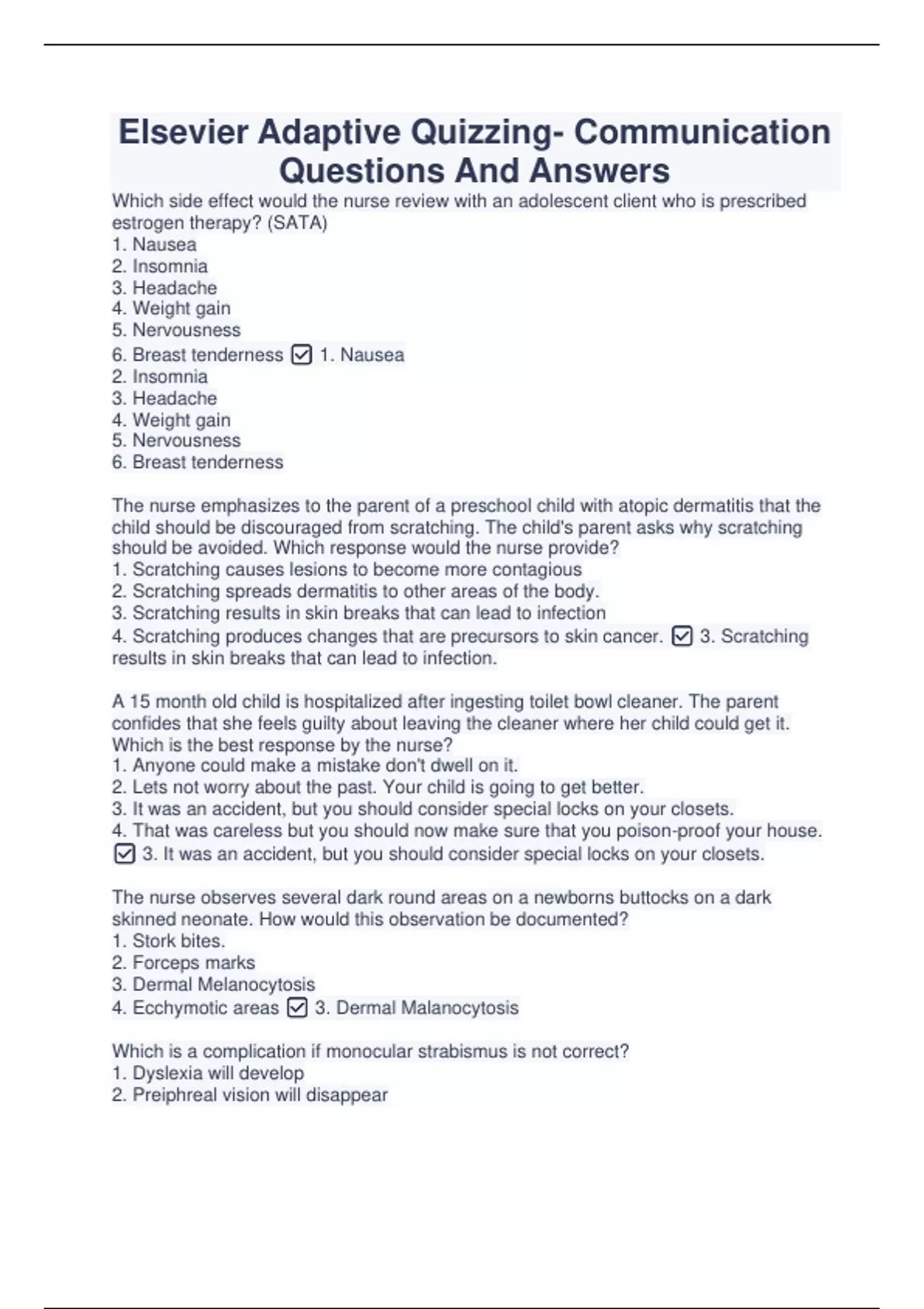 Elsevier Adaptive Quizzing Communication Questions And Answers