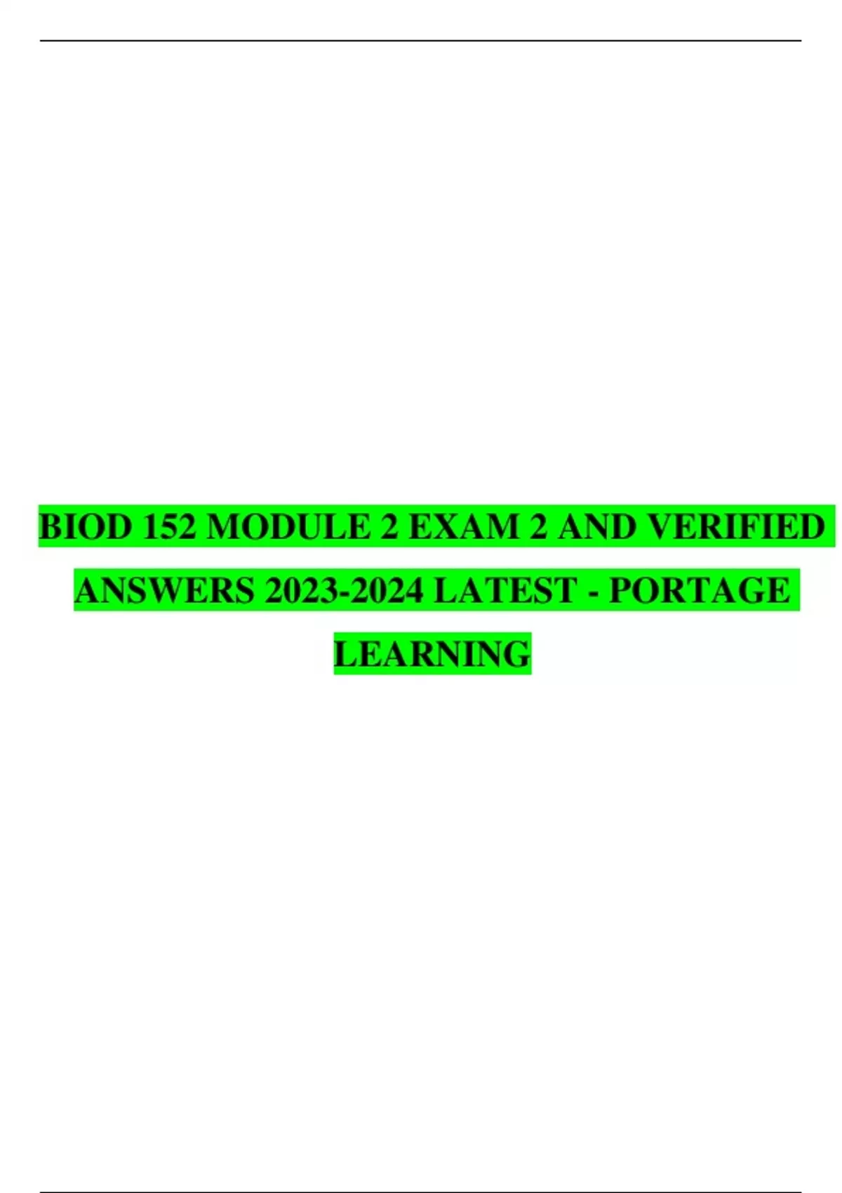 BIOD 152 MODULE 2 EXAM 2 AND VERIFIED ANSWERS LATEST - PORTAGE LEARNING ...