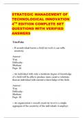 STRATEGIC MANAGEMENT OF  TECHNOLOGICAL INNOVATION  4 TH EDITION COMPLETE SET  QUESTIONS WITH VERIFIED  ANSWERS
