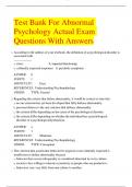 Test Bank For Abnormal  Psychology Actual Exam  Questions With Answers