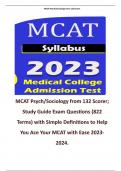 MCAT Psych/Sociology from 132 Scorer; Study Guide Exam Questions (822 Terms) with Simple Definitions to Help You Ace Your MCAT with Ease 2023-2024.