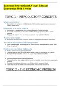 Summary International A level Edexcel Economics Unit 1 Notes