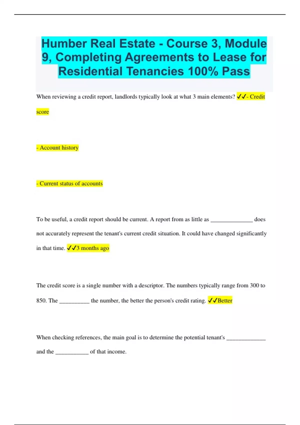 Humber Real Estate Course 3, Module 9, Completing Agreements to Lease