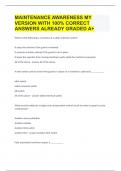 MAINTENANCE AWARENESS MY VERSION WITH 100% CORRECT ANSWERS ALREADY GRADED  A+