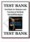 Test Bank for Structure and Function of the Body 16th Edition Patton.