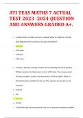 ATI TEAS MATHS 7 ACTUAL TEST 2023 -2024 QUESTION AND ANSWERS GRADED A+. 