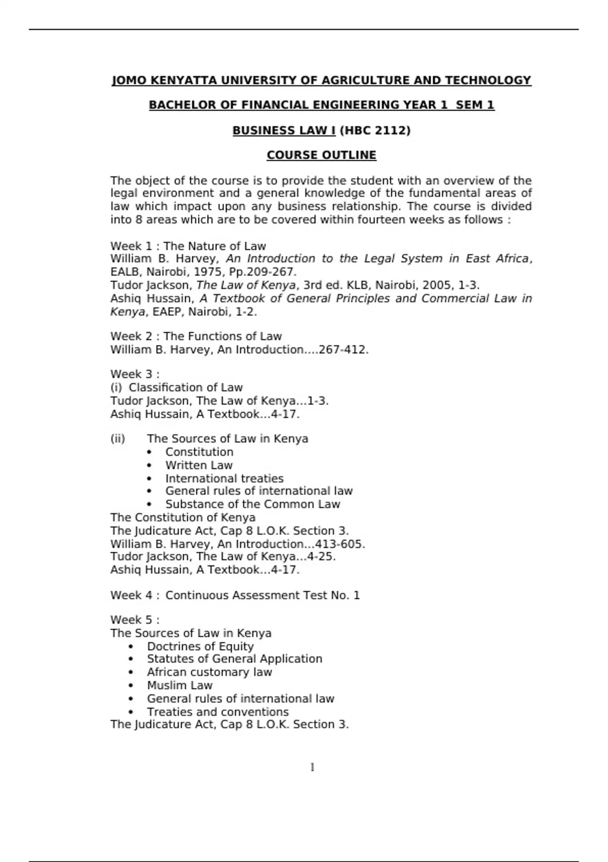 Summary JKUATHBC2112FECourseOutline Latest Verified Review 2023