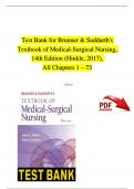 Test Bank for Brunner & Suddarth's Textbook of Medical-Surgical Nursing, 14th Edition (Hinkle, 2017), All Chapters 1 – 73 | 100 % Verified