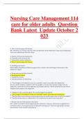 Nursing Care Management 114 care for older adults  Question Bank Latest  Update October 2023